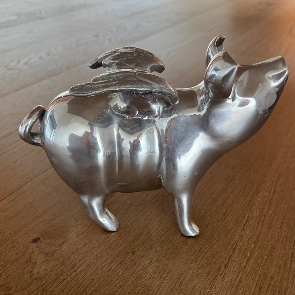 Silver Winged Pig Figurine